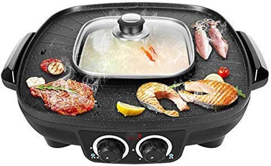 Hot Pot with Non-Stick Coating Electric Grill,Multifunction Two-in- Smokeless Barbecue Grilled