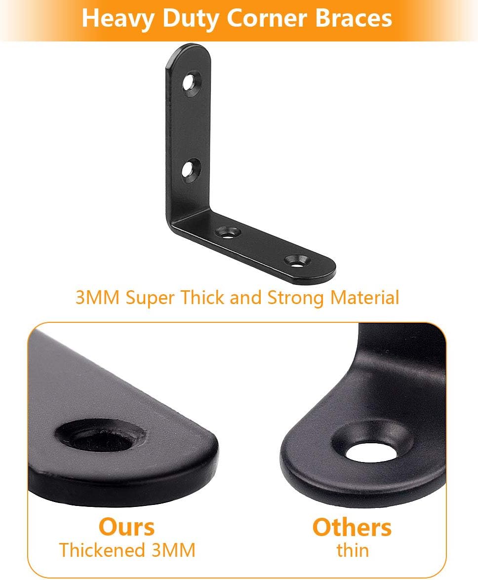 30 Pack Stainless Steel 90 Degree Angle L Shaped Bracket,Corner Brace Joint Bracket Fastener, 65mm x 65mm x 20mm, Black Tone, Round End, 4 Holes, Heavy Duty Metal