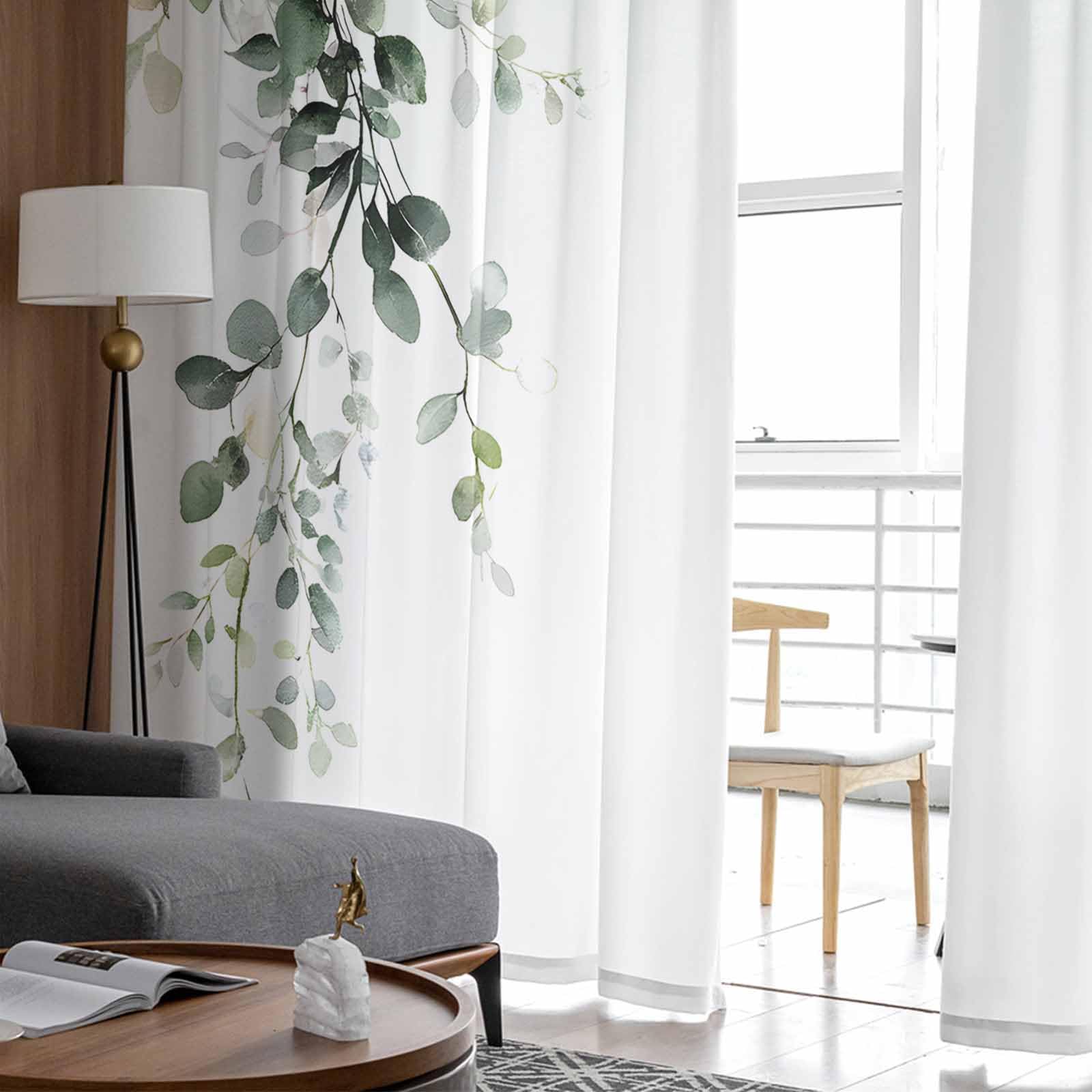 Eucalyptus Leaves Sheer Curtains for Living Room 2 Panels - Image 4