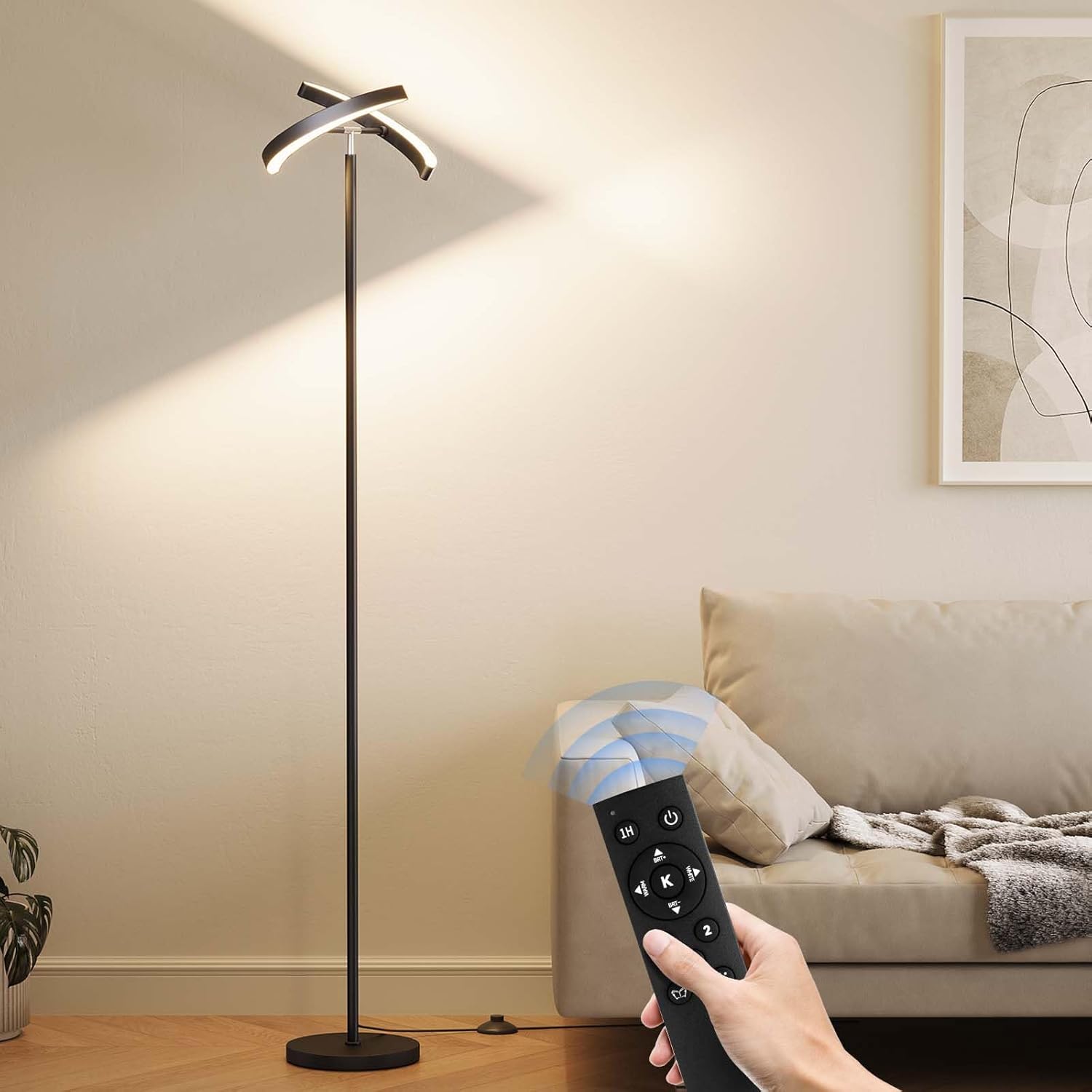 SUNMORY Floor Lamps for Living Room, 28W/1600LM Bright LED Floor Lamp with Remote & 2 Rotatable Lights, 74" Dimmable Tall Standing Lamp, Modern Reading Torchiere Corner Lamp for Bedroom Office, Black - Image 4