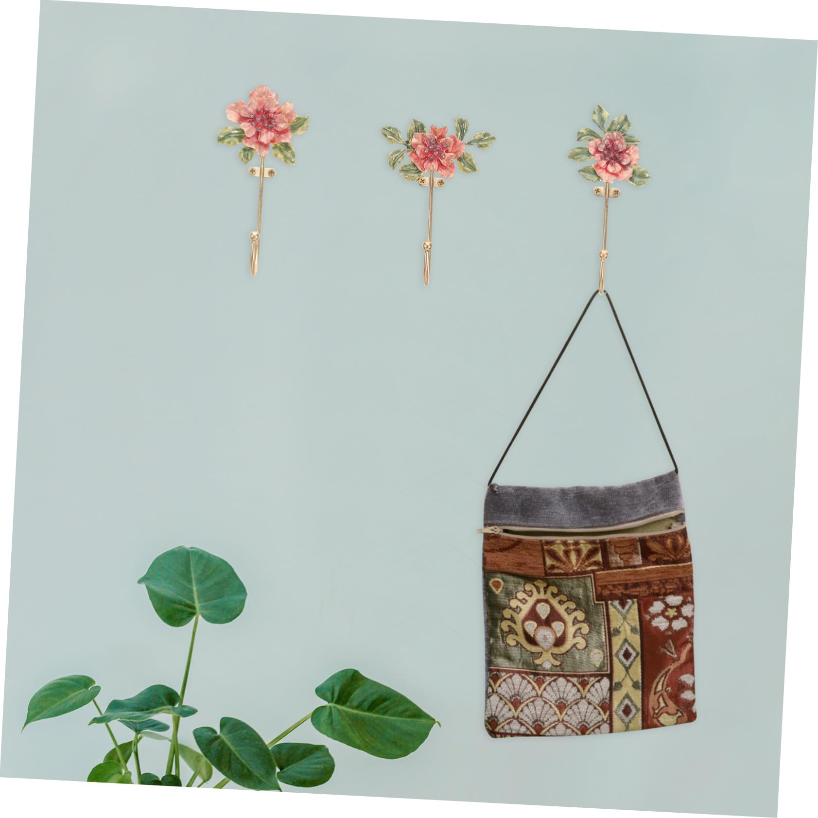 3 piezas Gancho de Pared Decorativo de Metal con Diseño Floral Europeo de Resistente y Seguro para Colgar Ropa Toallas y Bolsos Hogar Oficina y Hotel