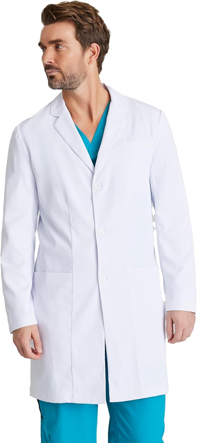 BARCO Verse Lab Coat for Men - Professional, 3-Pocket, 3-Button Closure Long Sleeve 38" Men's Lab Coat