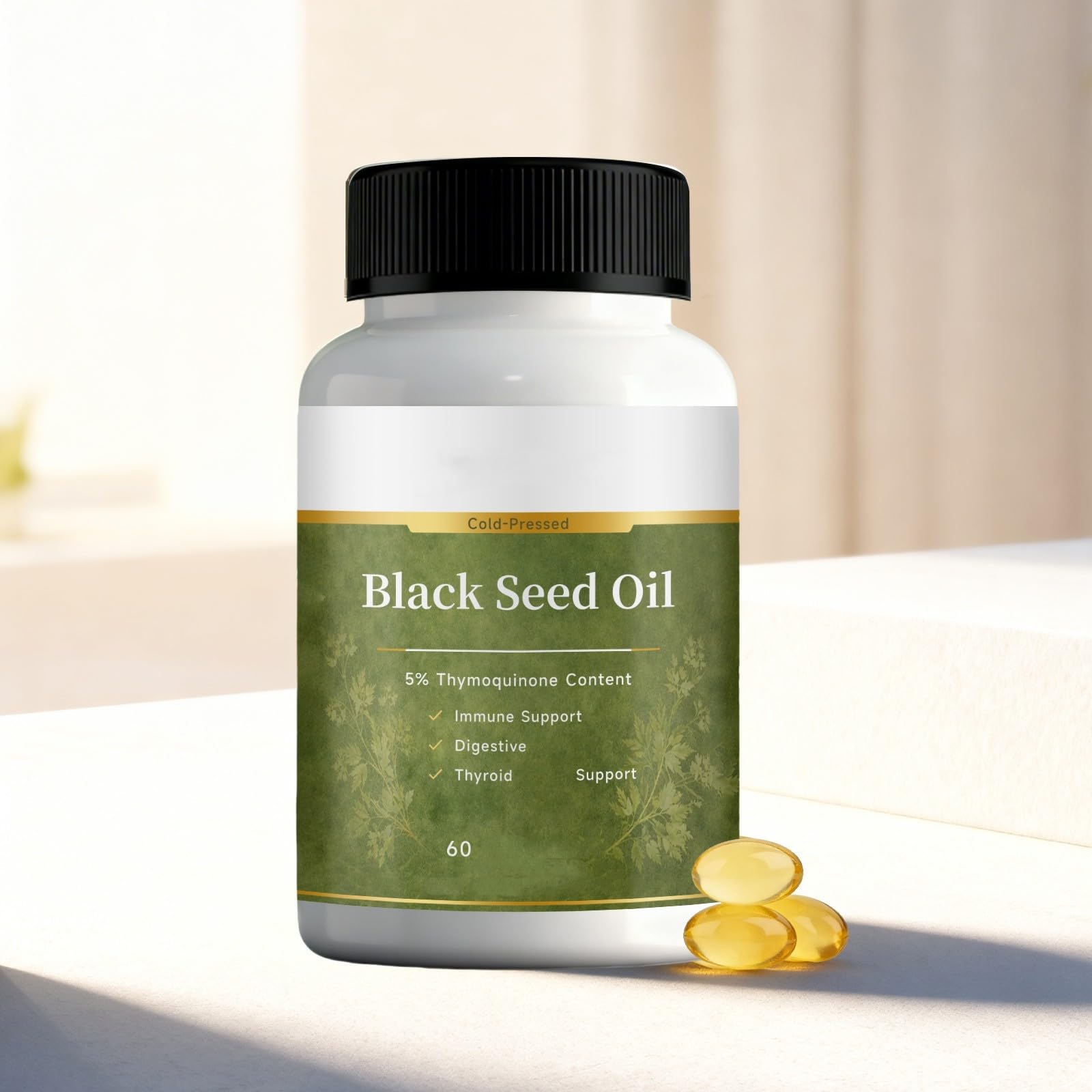 Aceite de semilla negra prensado en frío - 5% timoquinona - Apoyo digestivo e inmunológico - Sin gluten sin OGM - 60 unidades,2Pcs