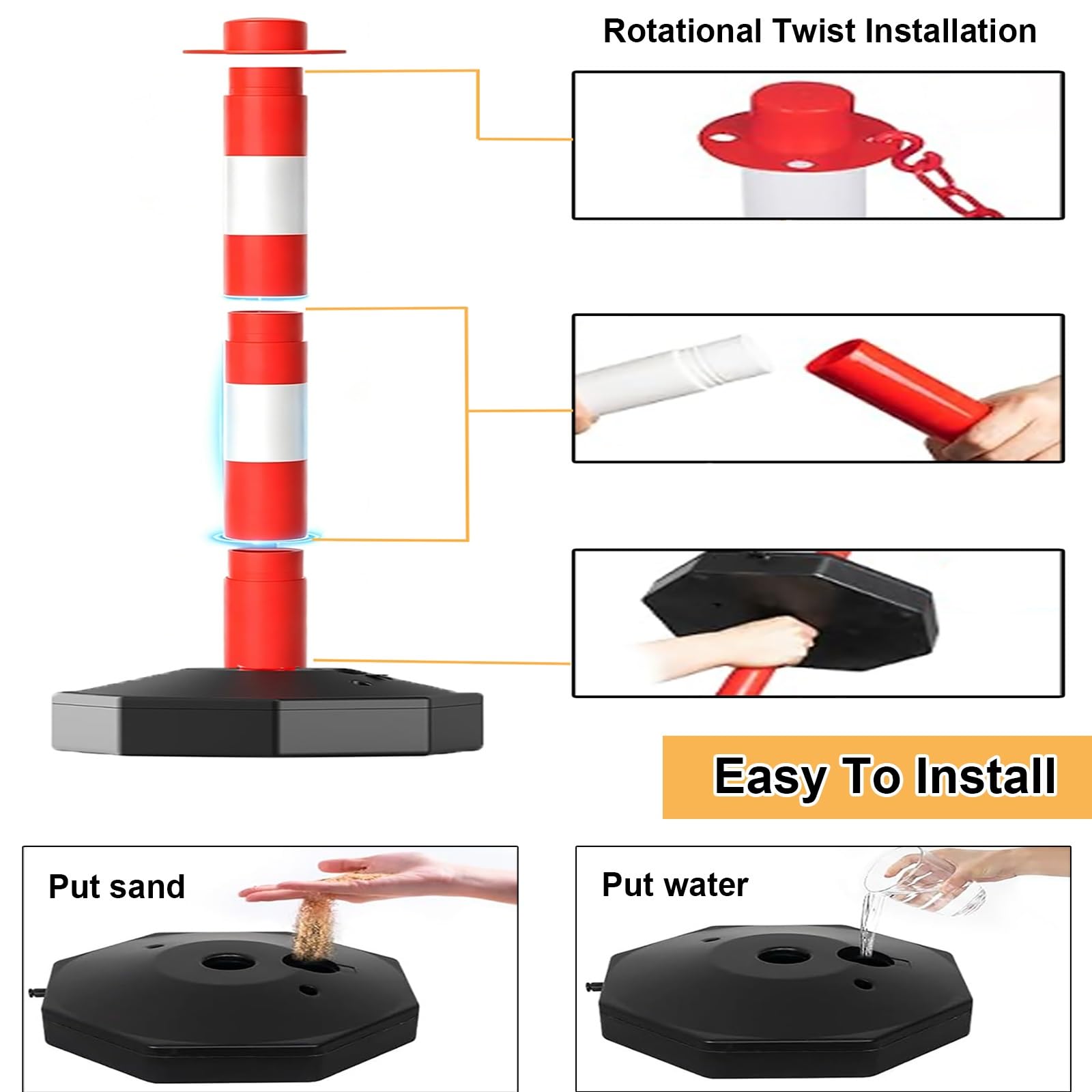 Barreras De Seguridad Vial, Postes Delimitadores De Estacionamiento Con Base Rellenable, Postes Portátiles, Para Garajes Y Pasillos Peatonales(Yellow-2pc)