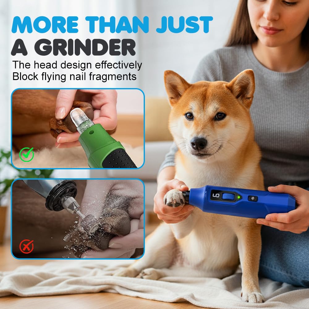 Molinillo de uñas para mascotas para perros y gatos, recortador de uñas recargable USB con luz LED y 7 velocidades, herramienta silenciosa de aseo de uñas para un cuidado suave de las patas