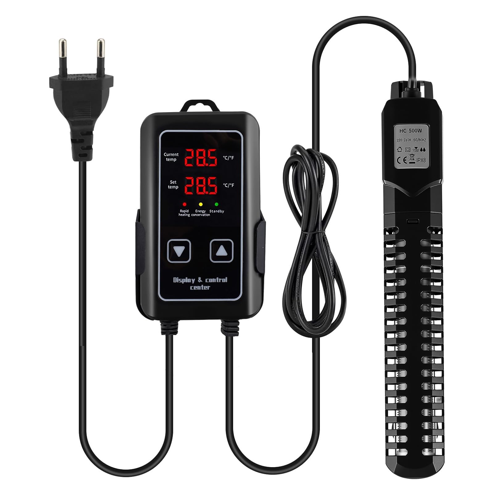Riscaldamento intelligente per acquario, regolatore digitale di temperatura 18-35°C, doppia protezione impermeabile, 300W/500W, installazione verticale o orizzontale