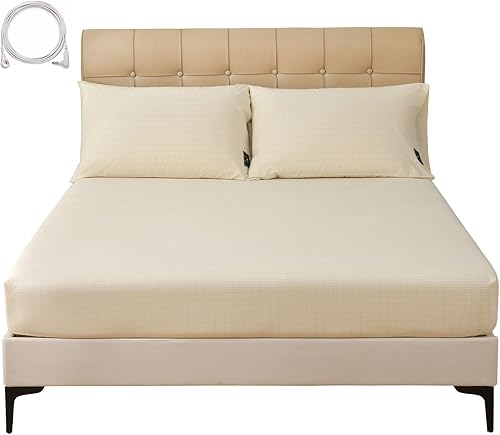 Grounding Sheets Queen, 12% plata + 88% algodón orgánico, sábana bajera ajustable con bolsillo profundo para mejorar el sueño y el bienestar