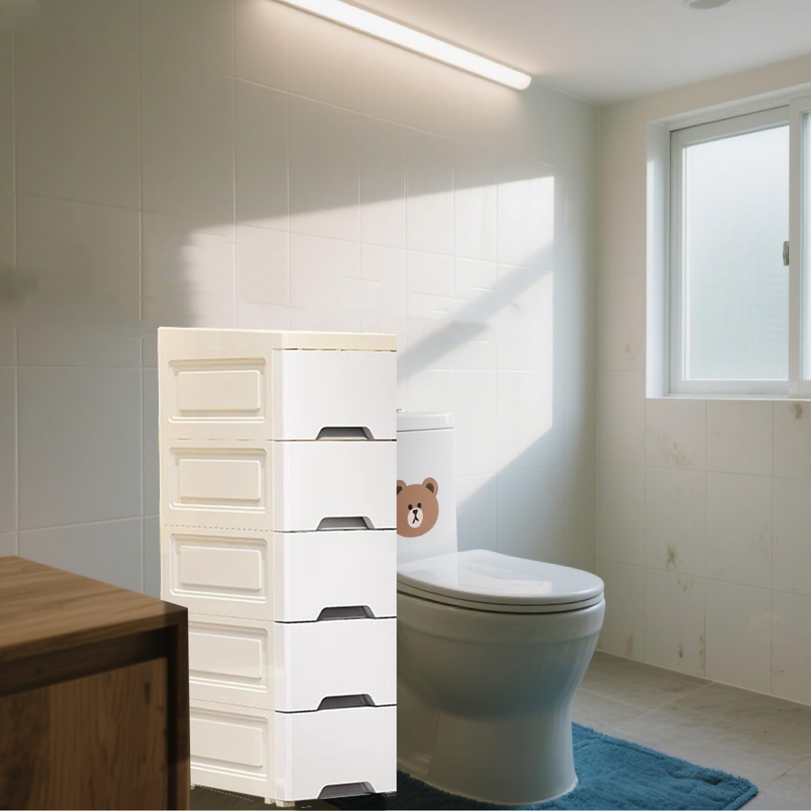 Generisch Badezimmerspeicherschrank - Organizer der vertikalen Schublade | Schmaler Küchenschrank | 5-stufige mobile Regaleinheit mit Rollen für Hotel, Wohnung, Küche, Vermietung, Restaurant, Badezimm