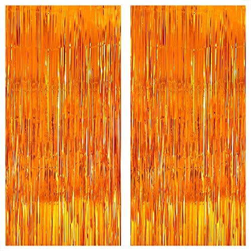 KatchOn, XtraLarge Orange Fringe Backdrop - 6.4x8 Feet, Pack of 2 Orange backdrop | Orange Birthday Decorations | Orange Foil Fringe Backdrop for Orange Party Decorations, Basketball Party Decorations