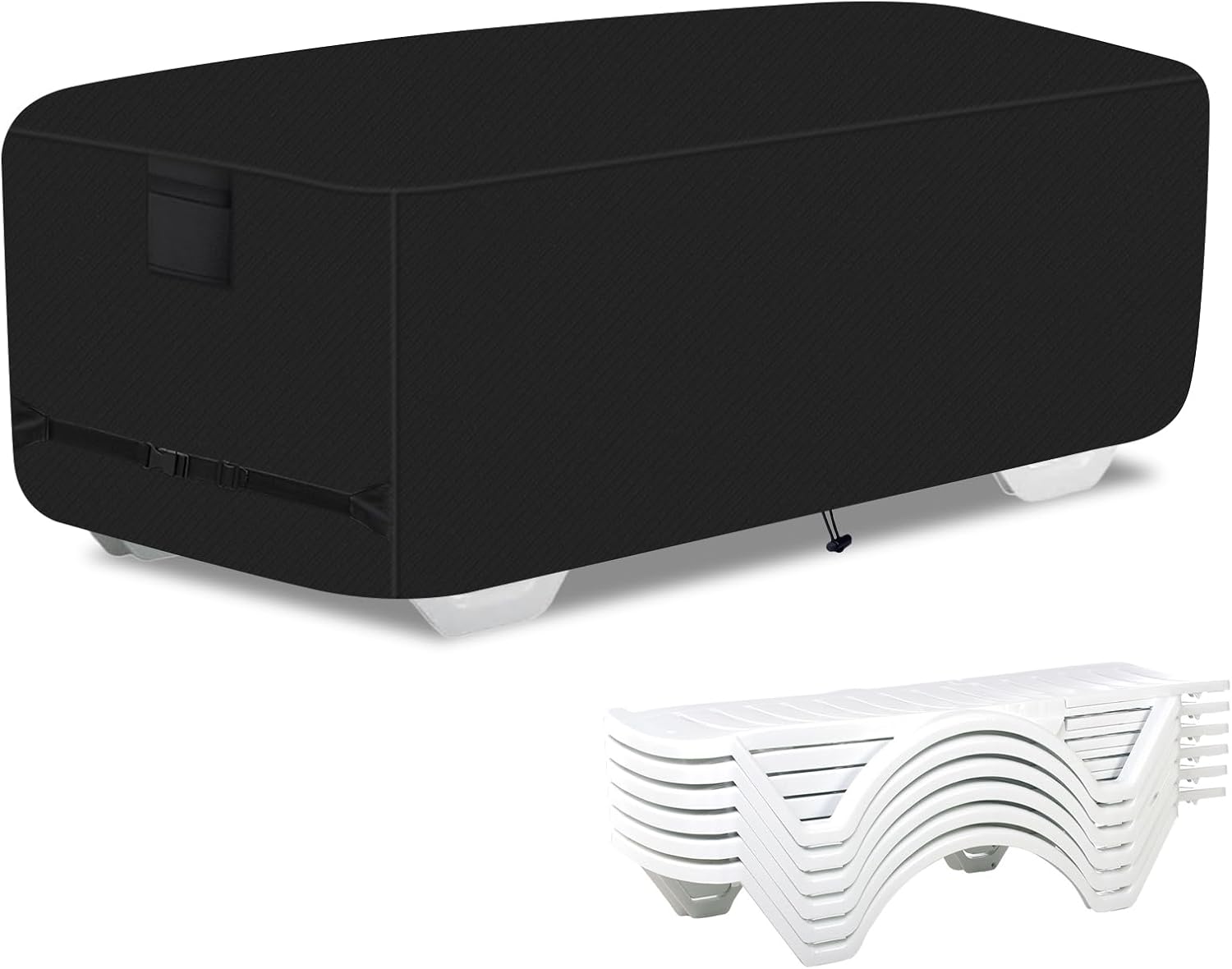 Outdoor Lounge Chair Cover, 600D Heavy Duty Pool Lounge Chair Covers, Waterproof Sunscreen, for 4-6 Stackable Patio Chaise Lounge Chairs, 80 x 32 x 40 Inch Pool Chair Covers for Storag