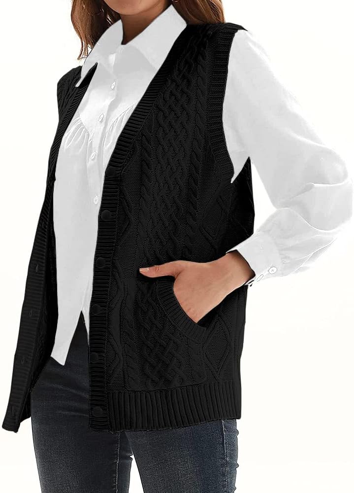 Womens’Knit Sweater Vest V Neck Sleeveless Cardigan Button Down Sweater Pocket Outwear Tops - Image 2