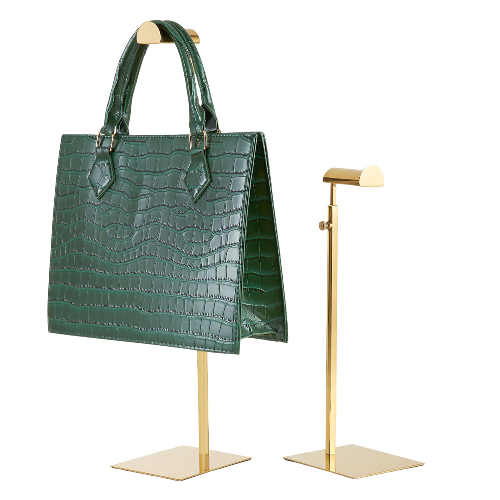 Pahosark Purse Display Stand 2pack Gold Solid Bag Display Rack Counter Purse Organizer Adjustable Height Stainless Steel Hangbag Display Stand (Gold)
