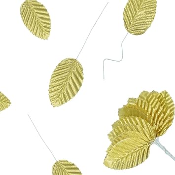 50Pcs Artificial Silk Leaf, Fabric Floral Fake Wire Crafts Leaves Faux Flowers for DIY Wedding Corsage Party Home Decoration Banquet and Christmas Hawaiian Gold