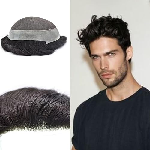 Miniatura 57 de Toupee - Sistema de pelo para hombres, postizos de encaje suave, sistema de reemplazo de cabello para hombre, línea de cabello de PU, pieza de pelo