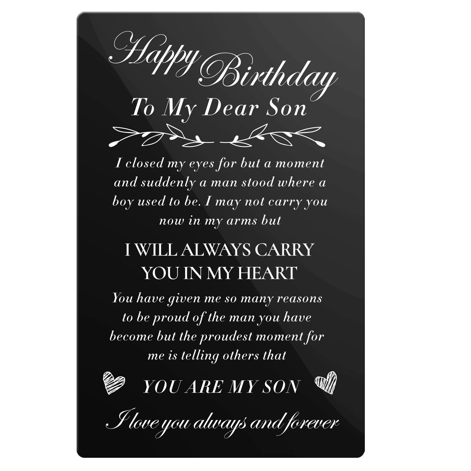 to My Son Happy Birthday Card Engraved Wallet Insert - Son Birthday Metal Wallet Card Present Birthday Christmas - Son Mini Love Note Gift from Mom Dad