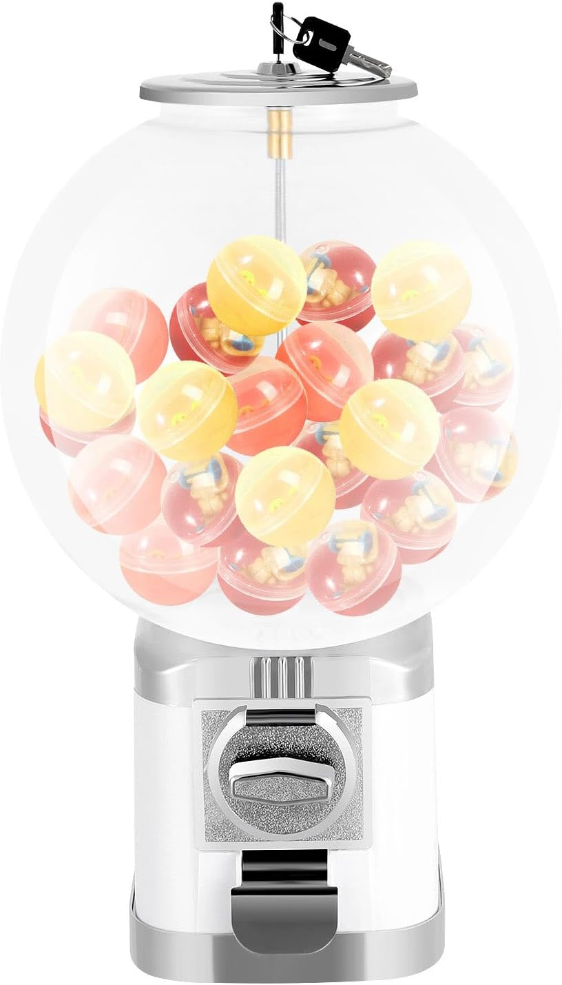 Twister Ball Dispenser with Lock, Multifunctional Home Gumball Machine, Capsule Toy Gumball Vending Machine, Commercial Vending Dispenser for Retail Stores Amusement Parks Shopping Malls (White)