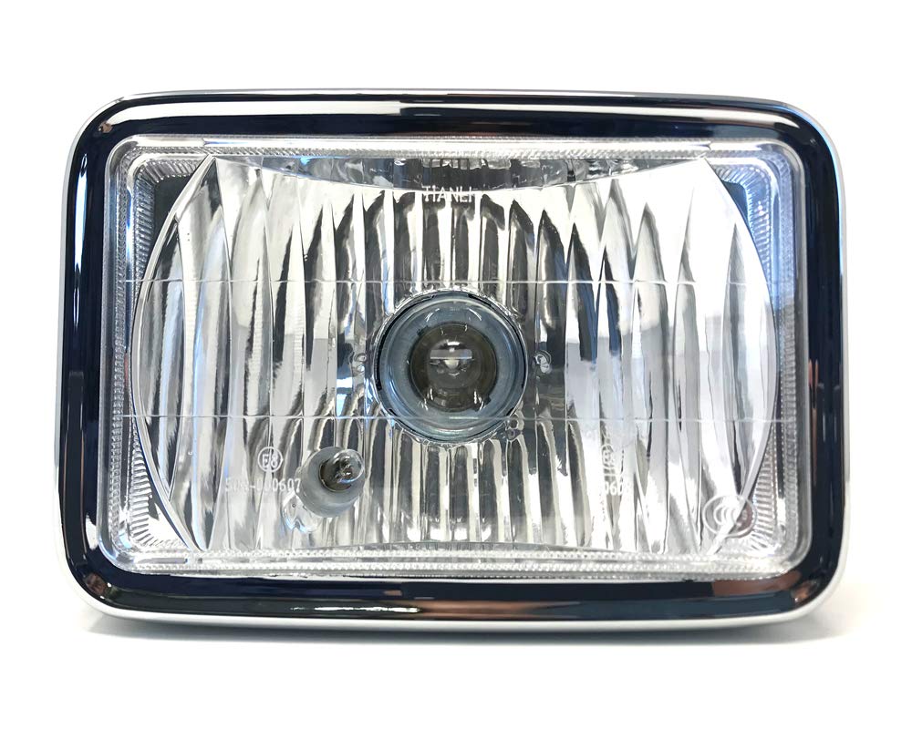 Alchemy Parts Faro rettangolare per moto da 12 V in stile retrò in nero lucido | Marchio E/Omologato | Abbaglianti e anabbaglianti con luce di posizione