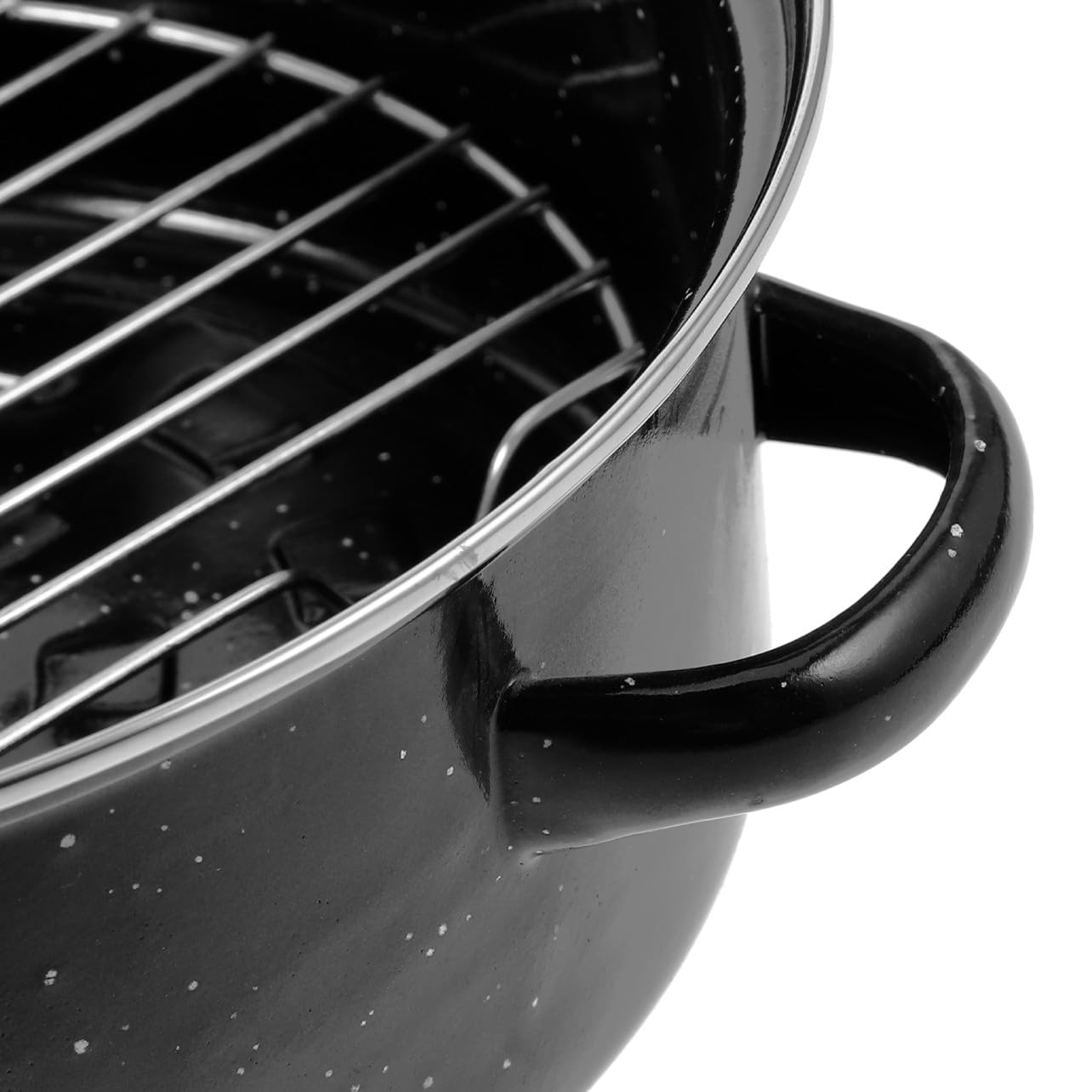 Emaillierter Bräter mit Deckel aus Eisen in Schwarz | Grilltopf für Ofen, Doppelte Griffe, Wiederverwendbar, für Kartoffeln und Fleisch