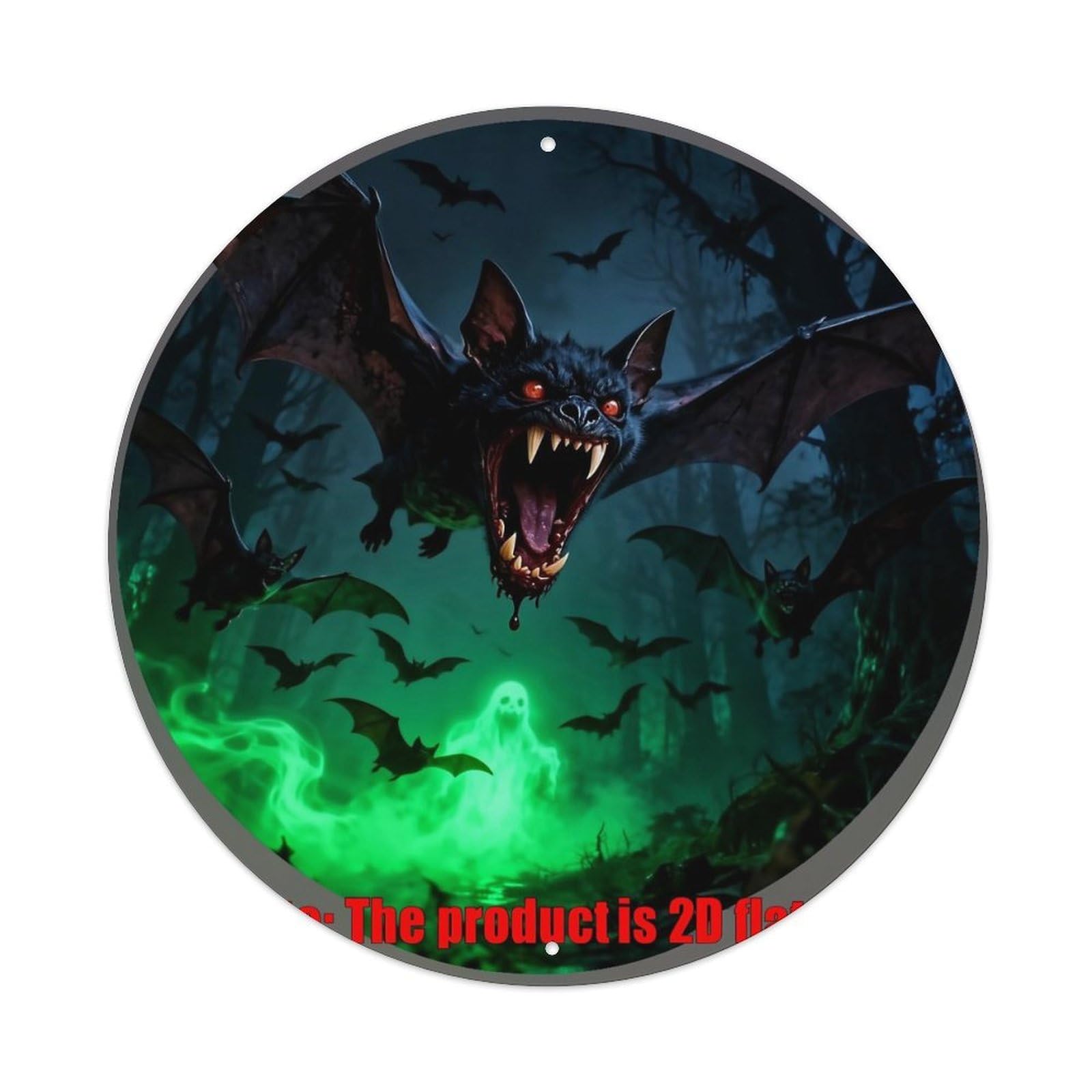 Bat Ghost Forest Night Green Metal Tin Sign Plaque