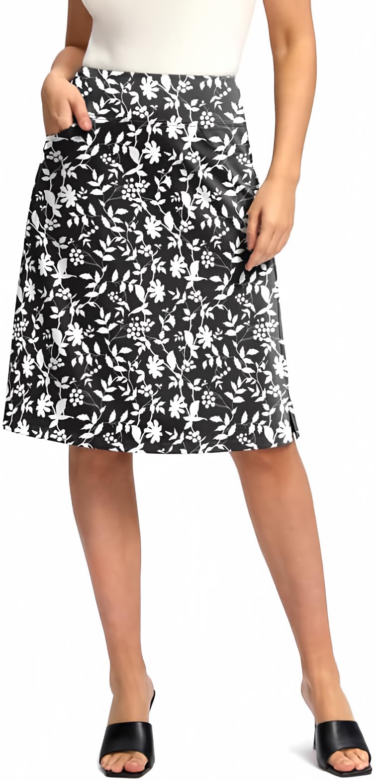 Viodia 25" Knee Length Skorts Skirts for Women with Zipper Pockets Stretchy Modest Aline Midi Skort for Casual Summer Travel