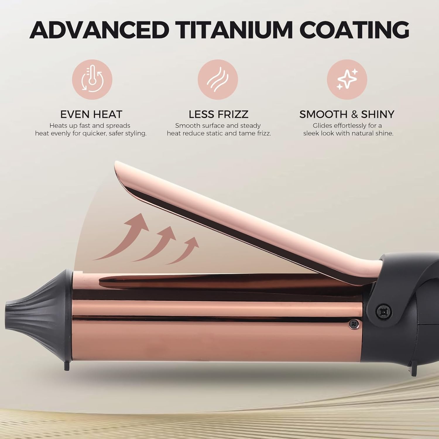 Rozamor 1.5 Inch Curling Iron, Instant Heat Titanium Hair Curler with 5 Temperature Settings, Dual Voltage (110-240V), Long-Lasting Curls for All Hair Types