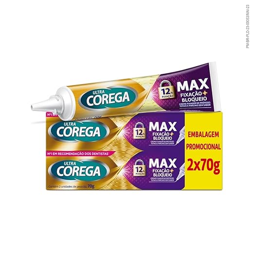 Corega Ultra Creme Fixador de Dentadura e Próteses, Sabor Menta, Forte Fixação por até 12h, Kit 2 Unidades 70g cada