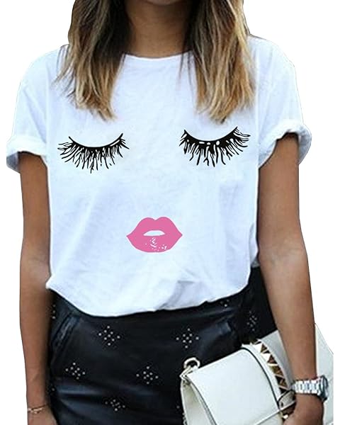 BLACKMYTH Women Summer Funny Print Short Sleeve Top Tee Graphic Cute T-Shirt