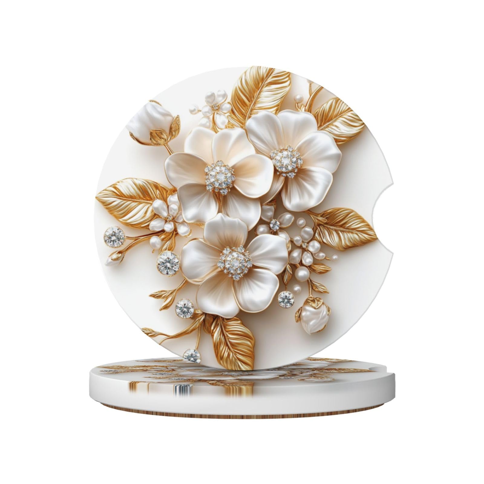 Floral Bouquet with Diamonds and Pearls Ceramic Coasters,2pcs
