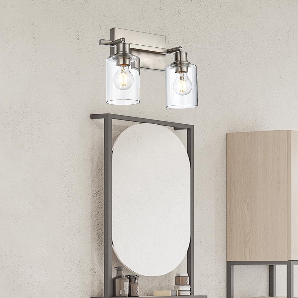 2 Light Track Lighting,Modern Track Lighting Fixtures Ceiling,Brushed Nickel Ceiling Spot Lights with Clear Glass Shade Flexibly Rotatable Light Head for Kitchen, Living Room