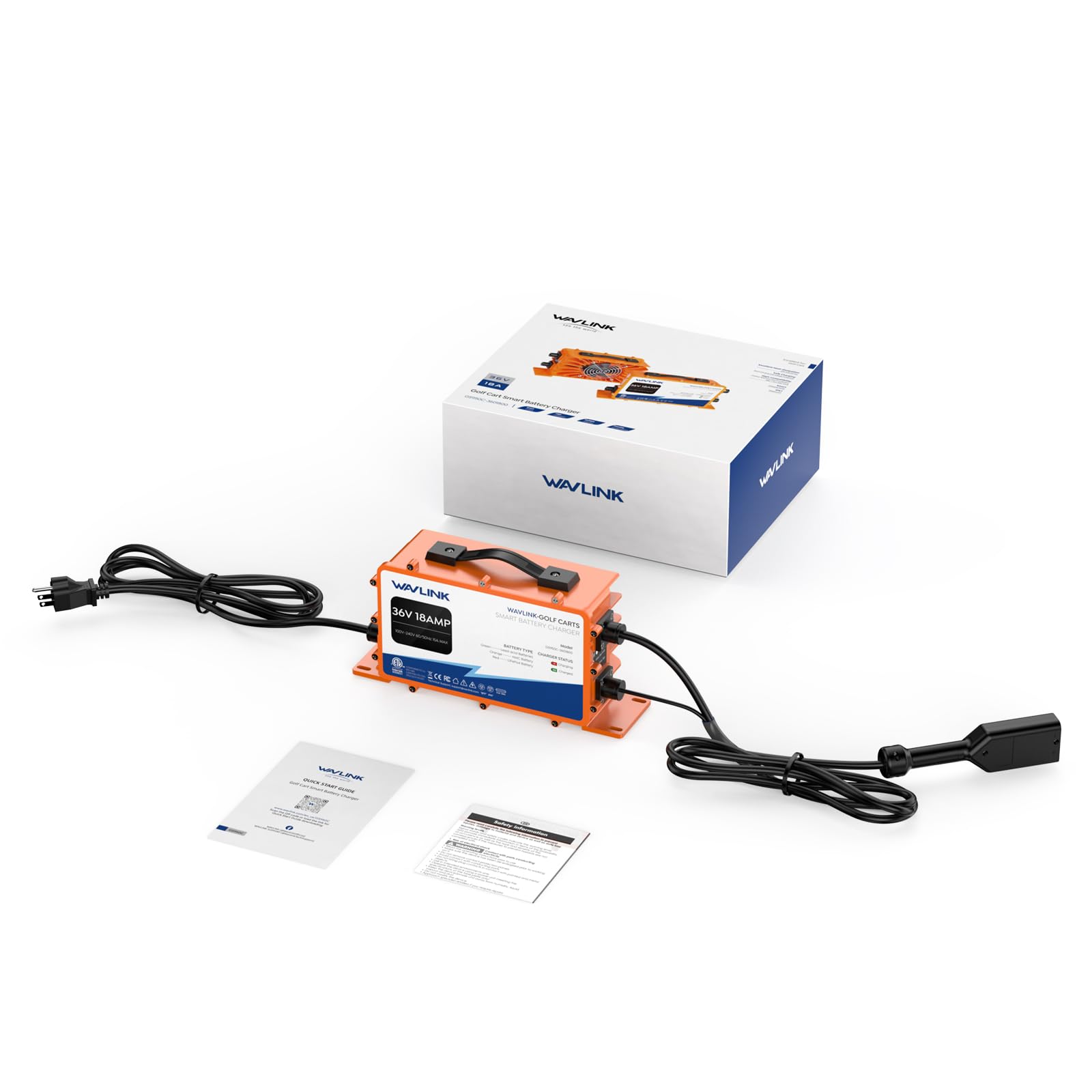 WAVLINK Cargador de batería para carrito de golf de 36 V y 18 A | IP67 impermeable, compatible con LiFePO4/NMC/plomo-ácido, enchufe D para TXT y EZGO