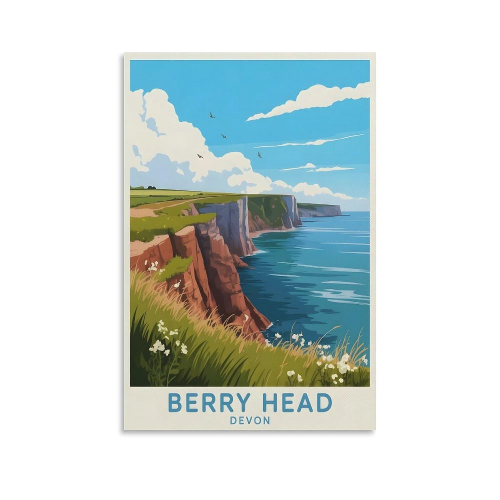 EZMLFA DIY Diamond Painting,Berry Head Devon 5D Landscape Diamond Painting Kits for Adult, Gem Art Crystal Art Kits for Adults, for Home Wall 50x60cm