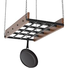 JOMCYDM Ceiling Pot Hanger with 12 Hooks - Heavy Duty Vintage Wooden Pot Rack for Kitchen Organization
