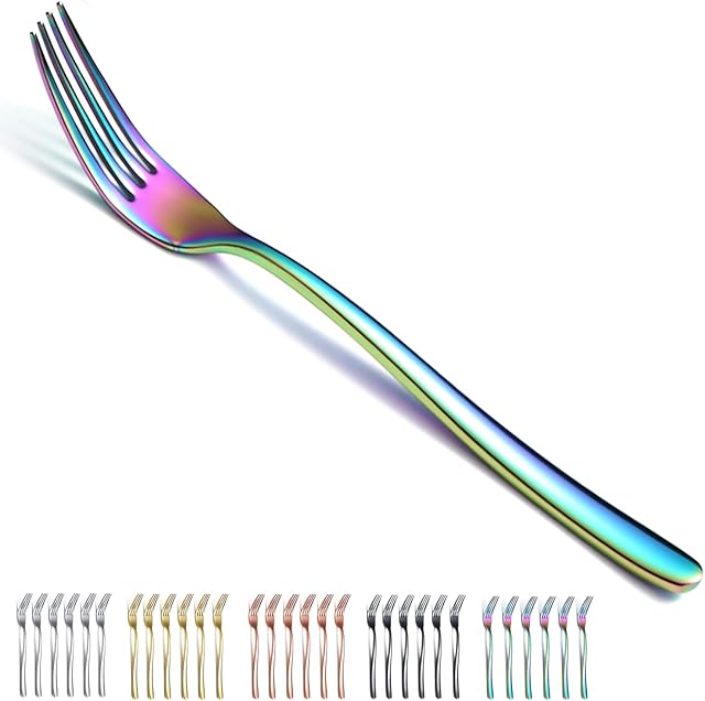 Kyraton Dinner Forks 6 Pieces, Stainless Steel With Rainbow Titanium Plating 21.5cm Table Forks Cutlery Forks Set, Silverware Set, Dishwasher safe.