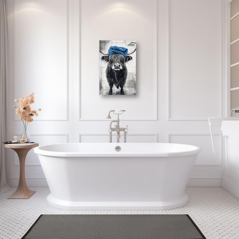 Quadro Su Tela Con Mucca Delle Highlands – Decorazione Rustica Per Pareti, Stile Fattoria