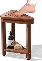 MISSEND 15 Inch Acacia Wood Shower Stool - Corner Foot Rest for Shaving Legs with Storage Shelf for Small Showers