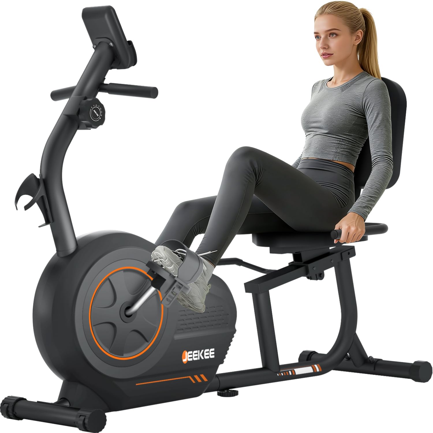 JEEKEE Recumbent Exercise Bike for Seniors,Stationary Bikes for Home, 400LB Capacity & 16 Levels Magnetic Resistance, Heart Rate Handle