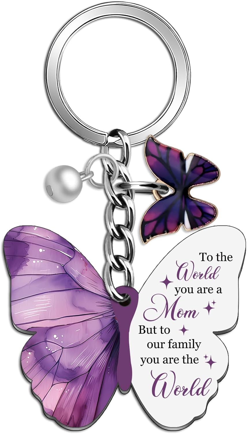 Mom Keychain Best Mom Ever Gifts Moms Birthday Gifts from Daughter Son Best Moms Keychain Valentines Day Mothers Day Gift for Mama Purple Butterfly Gift for Mother