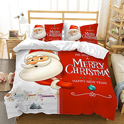 AOXHFNV Weihnachten Bettwäsche Set 135x200cm, Weihnachtsmann Elch Muster Jungen und Mädchen Weihnachten Rot Bettbezug mit Kissenbezug (135×200cm, L) Cover