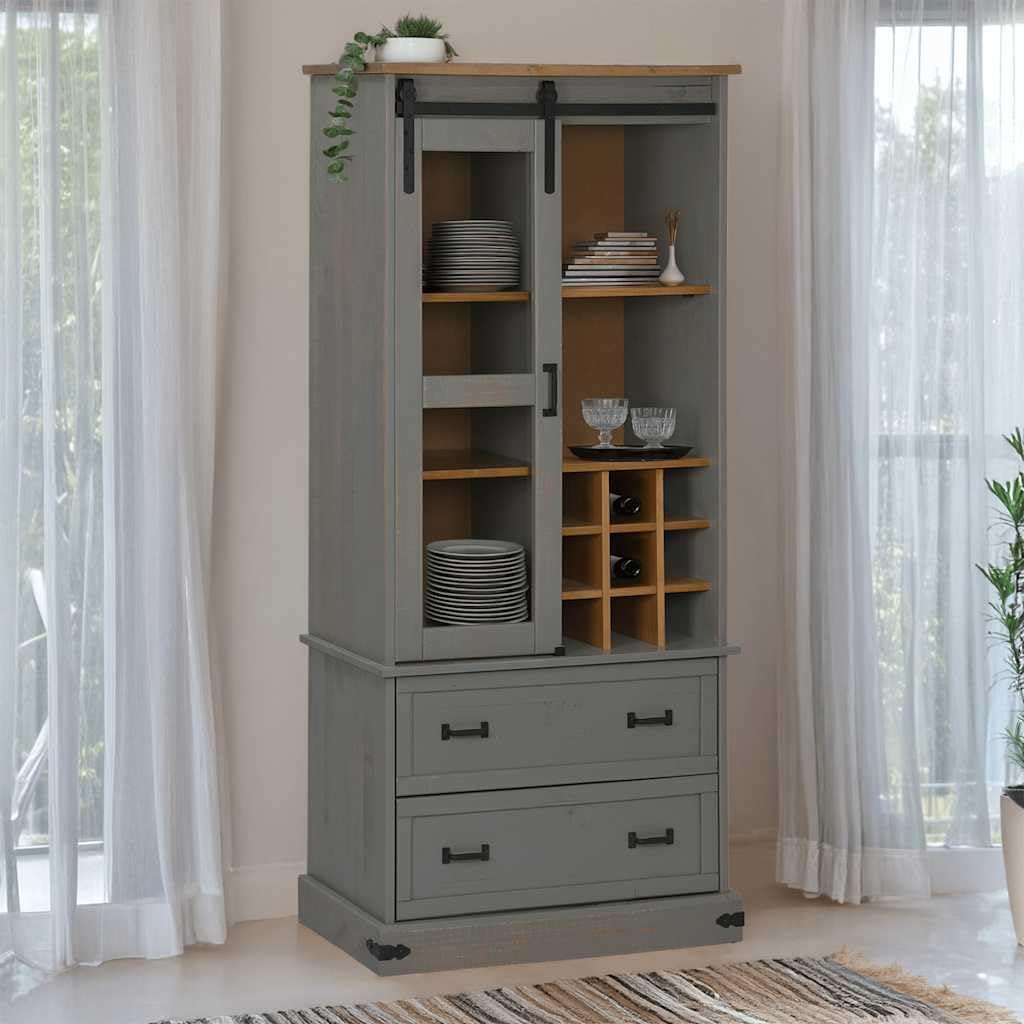 Mobili,Armadi & Stoccaggio,Vino & Spirit Cabinets,Wine Cabinet HALDEN con portabottiglie e porta scorrevole pino grigio
