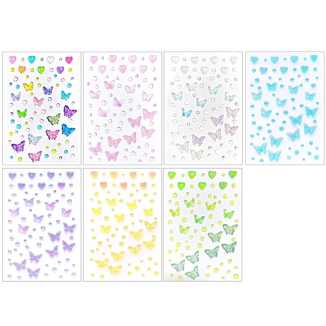 maycreate MAYCREATE® 7 Sheets Face Gems Rhinestone Stickers 3D Crystal Butterfly Sticker Kit Self Adhesive Hair Stickers for Hair Decoration Rhinestone Sticker for Face, DIY Crafts, Makeup, Nail Art-picture-2