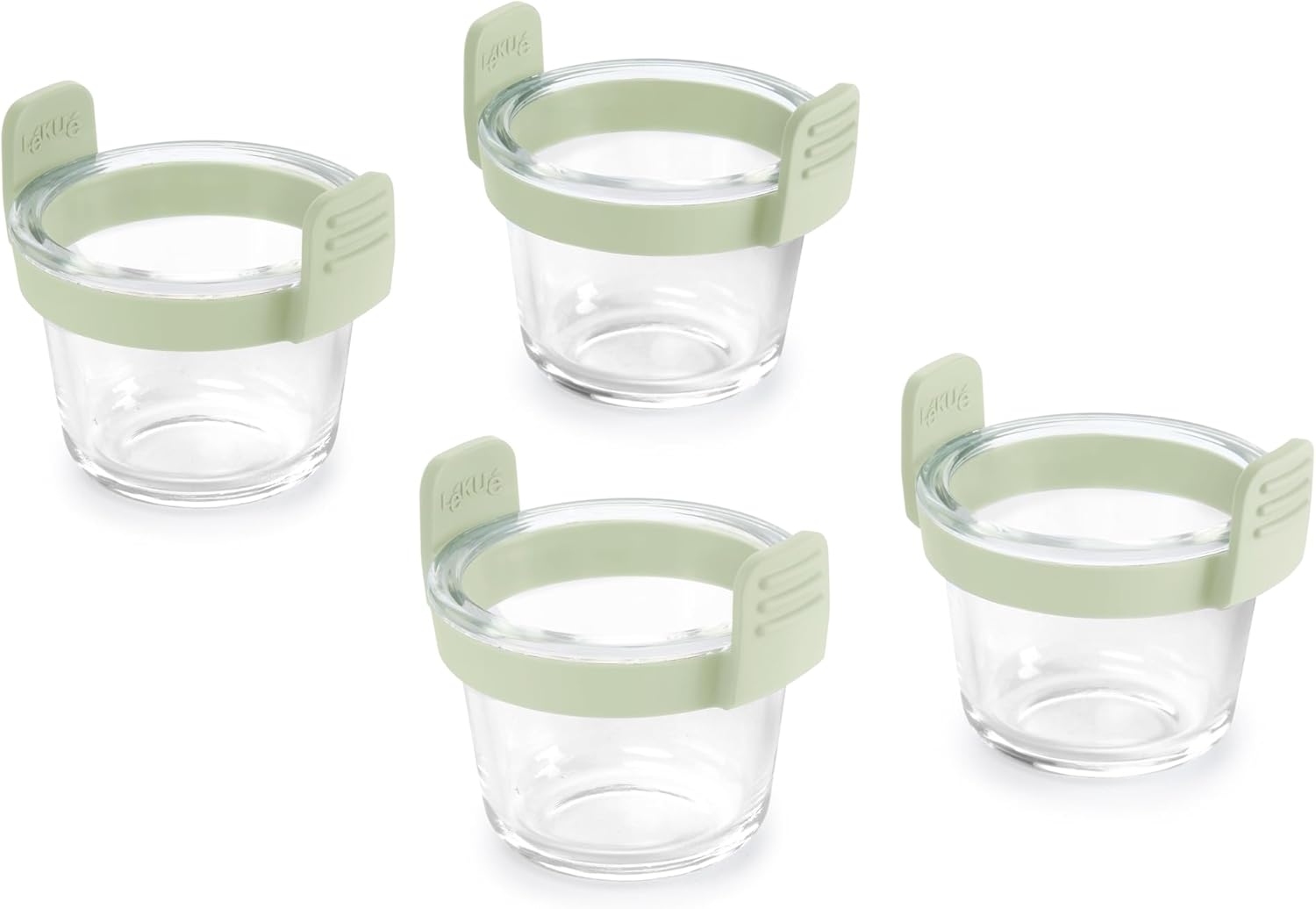 Lékué Air Fryer Mini 4" Glass Cups - Set of 4 - Borosilicate Glass & 100% Platinum Silicone Rimmed Cooking Trays with Handles for Easy Removal, Clear Baking Liner Baskets for Air Frying Cooking
