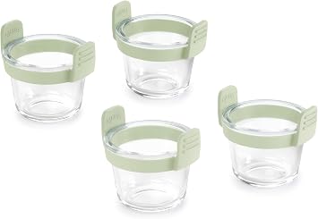 Lekue Air Fryer Mini 4" Glass Cups - Set of 4 - Borosilicate Glass & 100% Platinum Silicone Rimmed Cooking Trays with Handles for Easy Removal, Clear Baking Liner Baskets for Air Frying Cooking