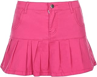 Falda Vaquera de Corte A para Chicas, Dulce y Suave, con Forro de Colegiala, Color Rosa, Talla M