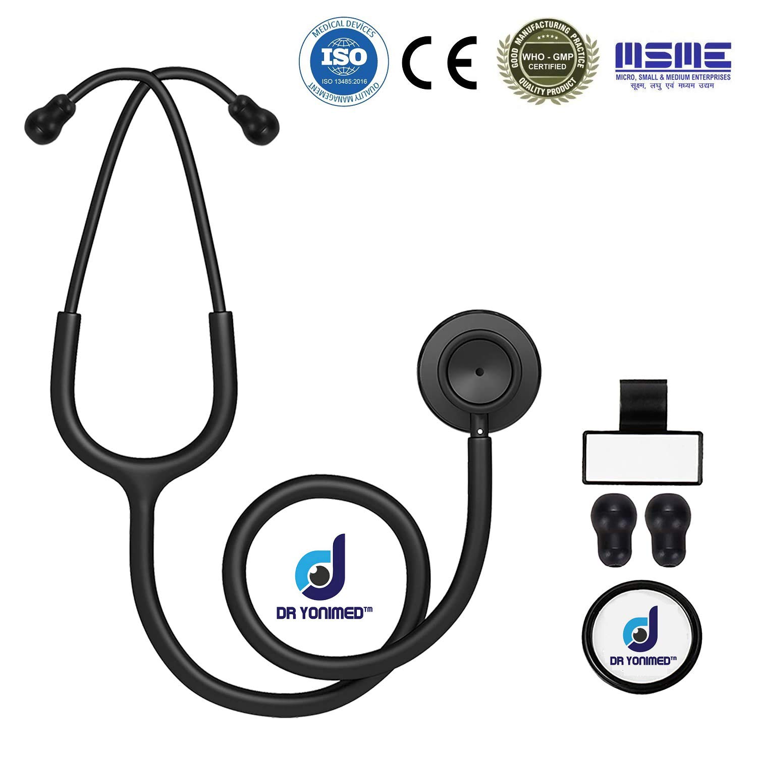 Dr Yonimed Super Frequency Black Matte Dual Head Stethoscope For Doctors, Surgeon, Nurse & Students. 1