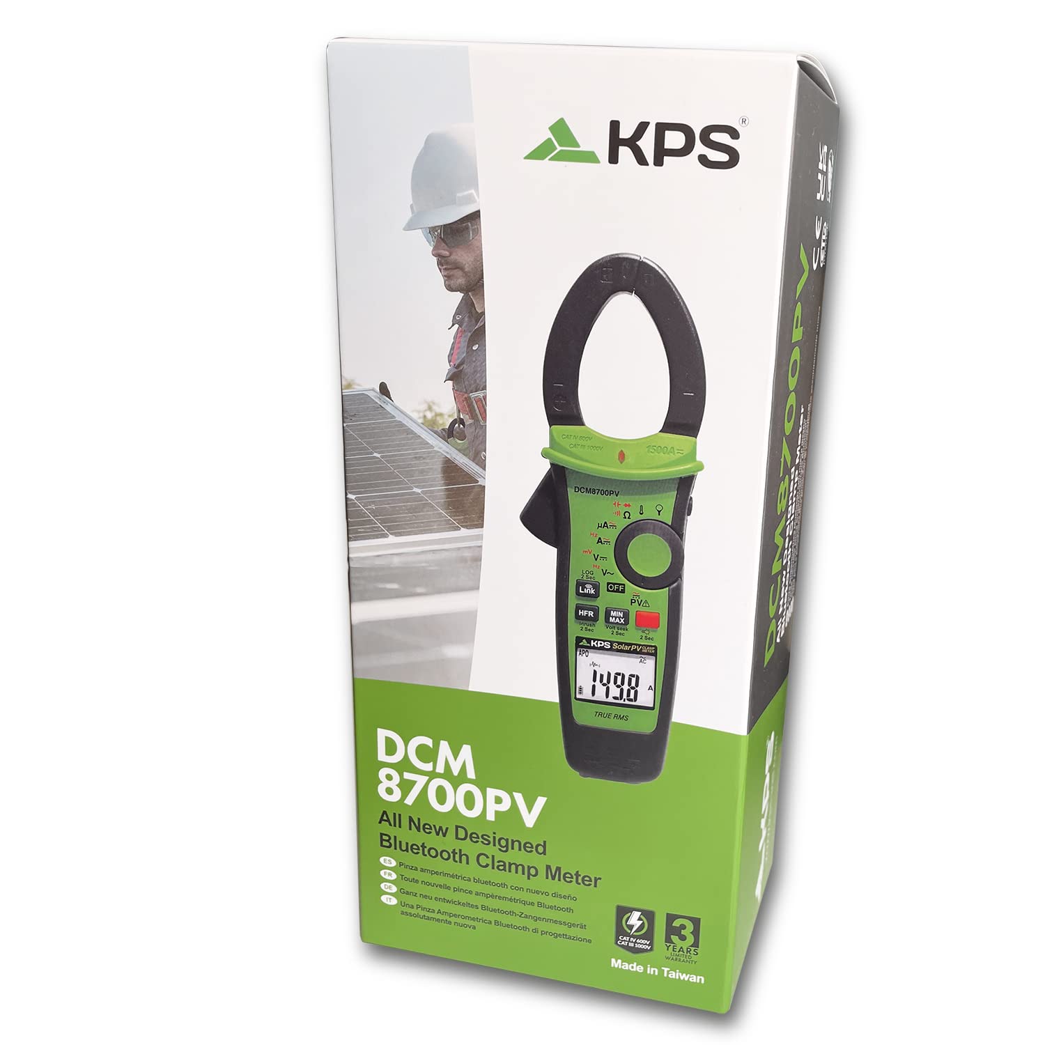 KPS-DCM8700PV Pinza Amperimétrica TRMS para Aplicaciones Solares Tensión hasta 1500VAC/2000VDC Corriente AC/DC 1500A y 4000µA DC con Bluetooth