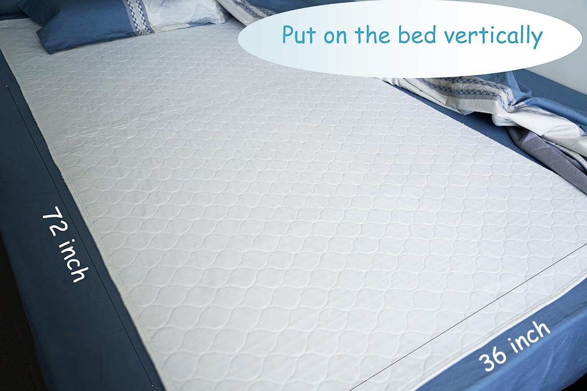 Careboree Almohadilla de cama para incontinencia reutilizable de 36 x 72 pulgadas, se adapta a camas tamaño King, grande, lavable, impermeable, protector de colchón para personas mayores, niños,