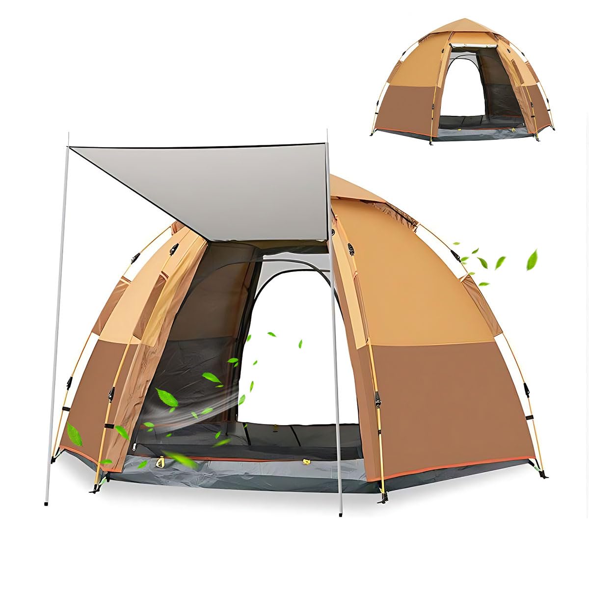 Windproof Camping Tent Automatic Pop Up Dome Tent, Quick Open Double Layer Waterproof Large Instant Family Tent 4-5 Person Thickened Sun UV Protection Outdoor Tent for Family Picnic Beach Party Hiking