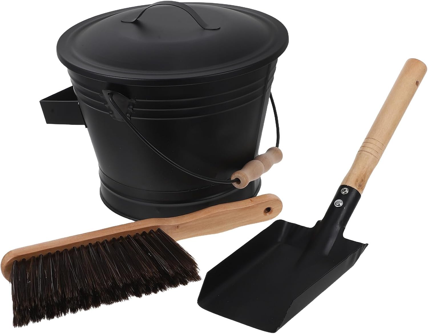 Fireplace Tool Set with Ash Bucket, Shovel Broom – 2.5 Gallon Metal Wood Stove Accessories for Indoor Hearth Cleaning and Maintenance
