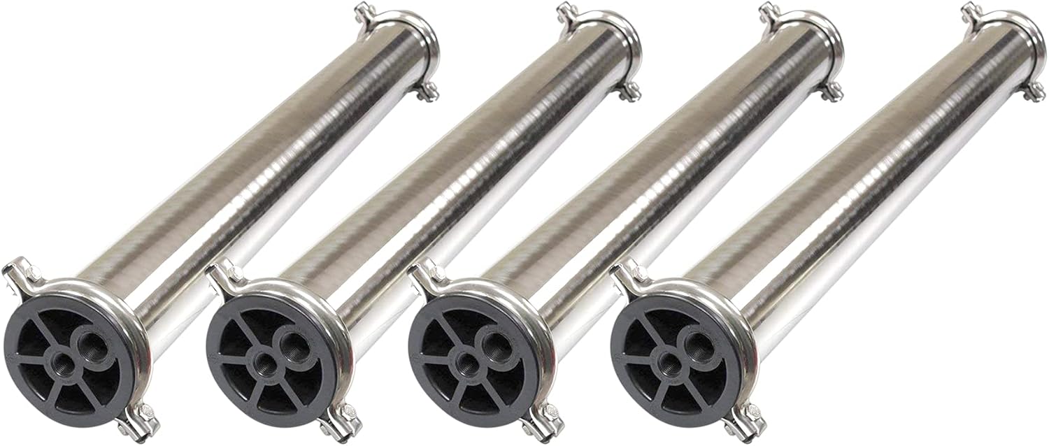 Max Water - Heavy Duty, Stainless Steel - Reverse Osmosis 4040 Membrane Housing - 4" x 40" good for industrial use - Pack of 4