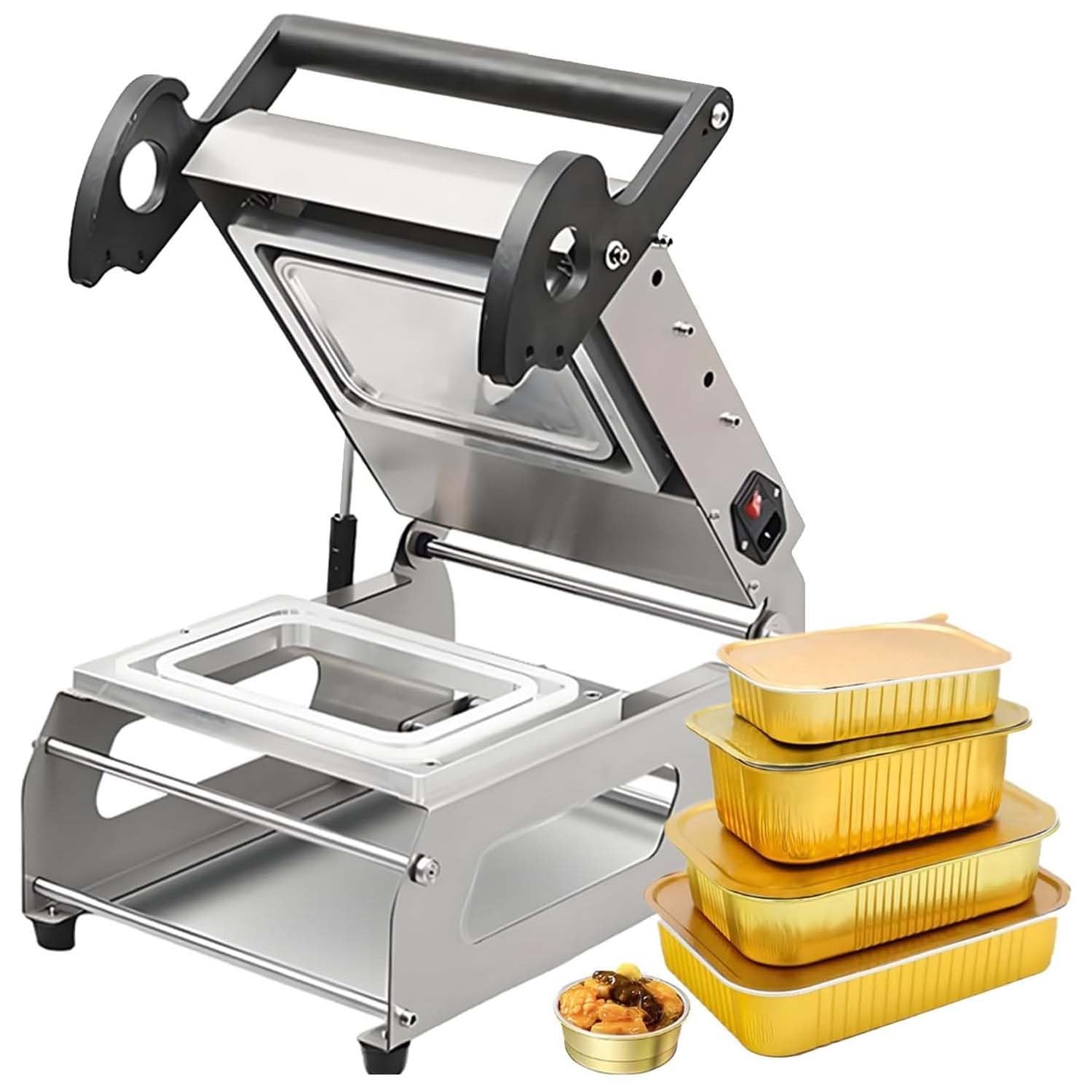 Sigillatrice Termica Alimentare Commerciale, Macchina Sigillatura Manuale Vassoi. Opera A 7-8 Cicli Al Minuto Con Larghezza Pellicola 260mm.Per Ristoranti E Aziende Imballaggio Alimentare.